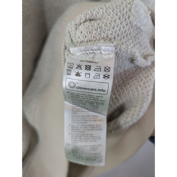 Men's Esprit Waffle Knit Crew Neck Long Sleeve Sweater Cream Gray Raglan L (D14) - Picture 7 of 9